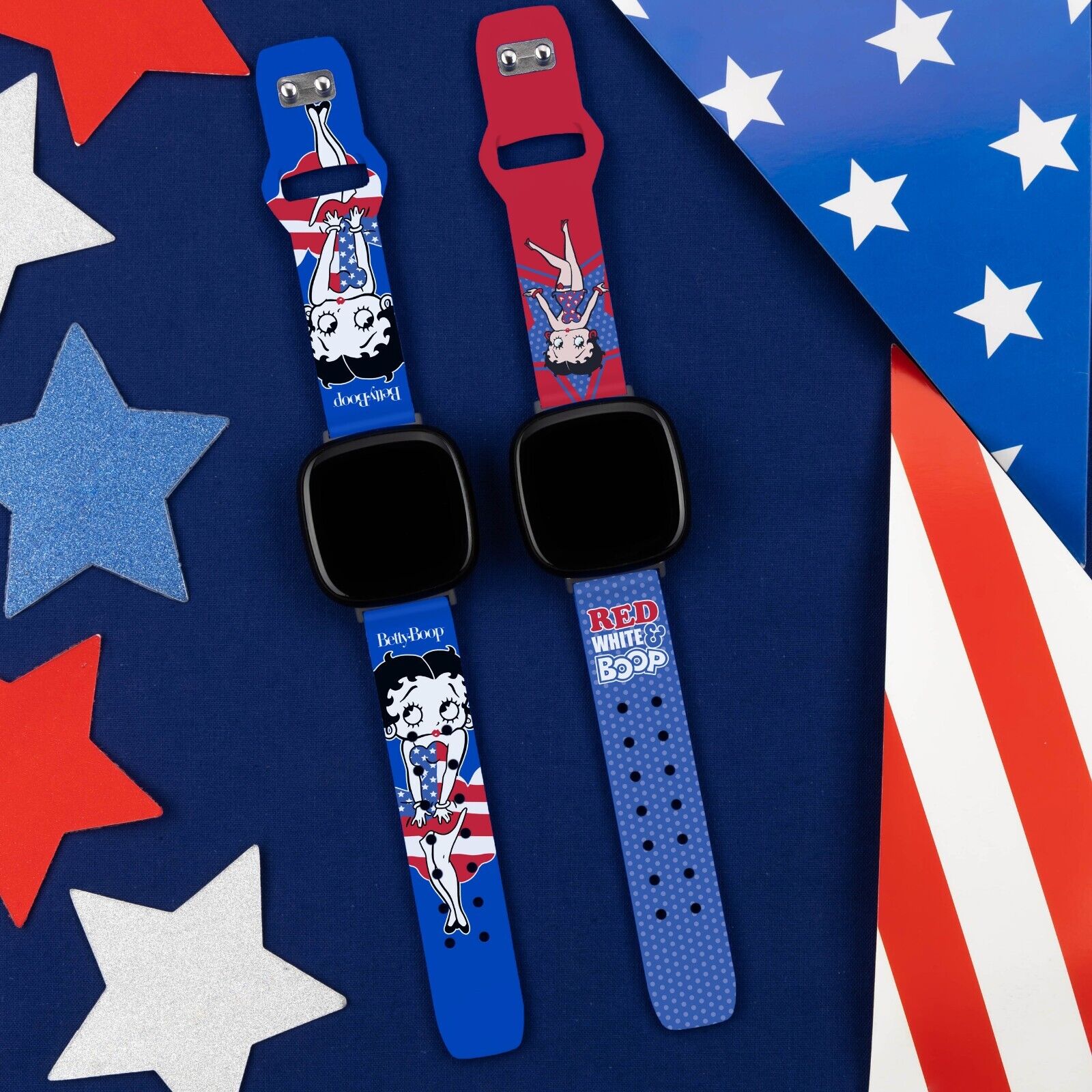 Betty Boop Red White & Boop HD Watch Band Compatible with FitBit Versa 3 & Sense (20mm Long Star Spangled Betty) by Affinity Bands