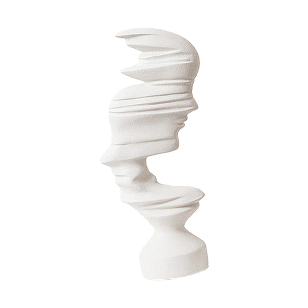 Figura sencilla de pensador silencioso, estatua artesanal de mesa con rostro humano. blanco