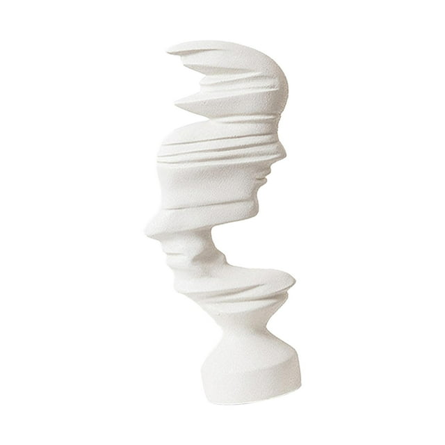 Tnarru Simple Figurine Human Face Ornament Statue Art Desk Silent Thinker Statue for Mantel Restaurant Indoor Bathroom Bedroom white