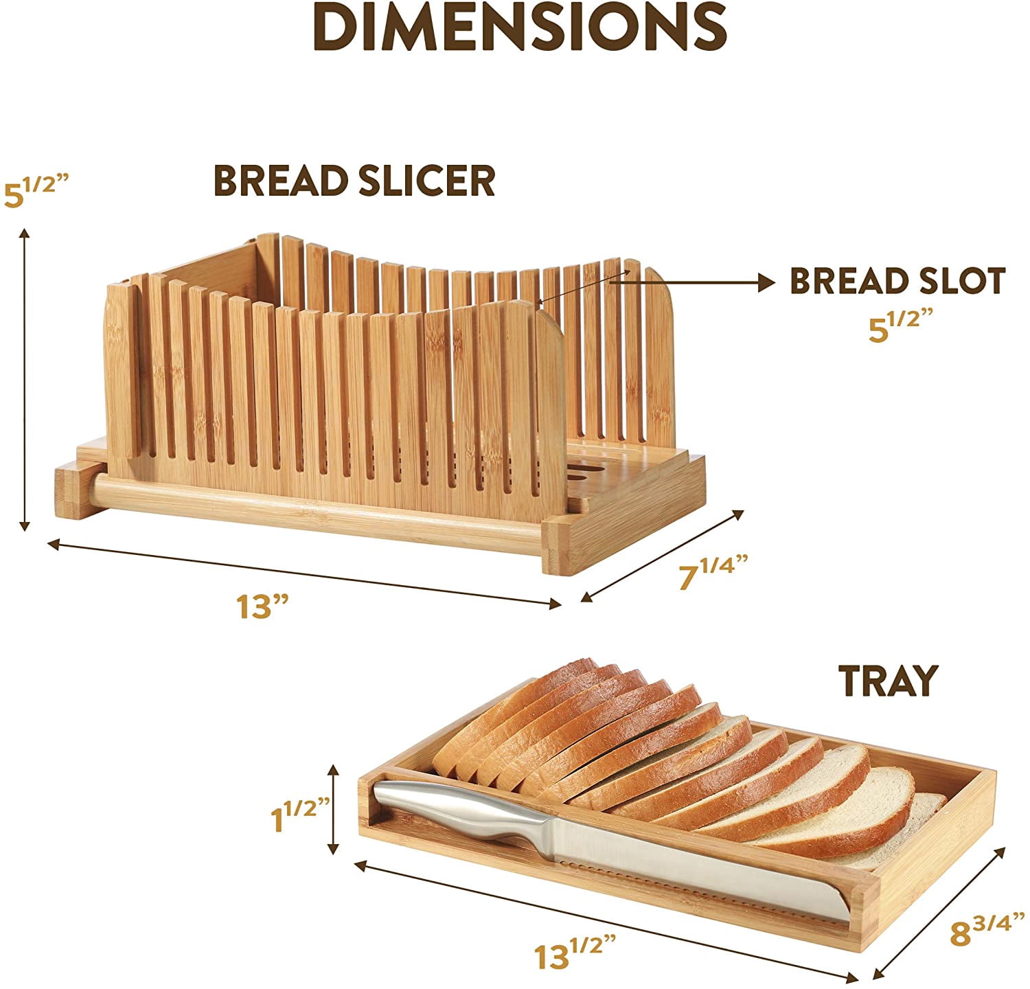Bread Slicer with Knife, Foldable Bamboo Cutting Guide with Crumb Tray, 3 Thickness