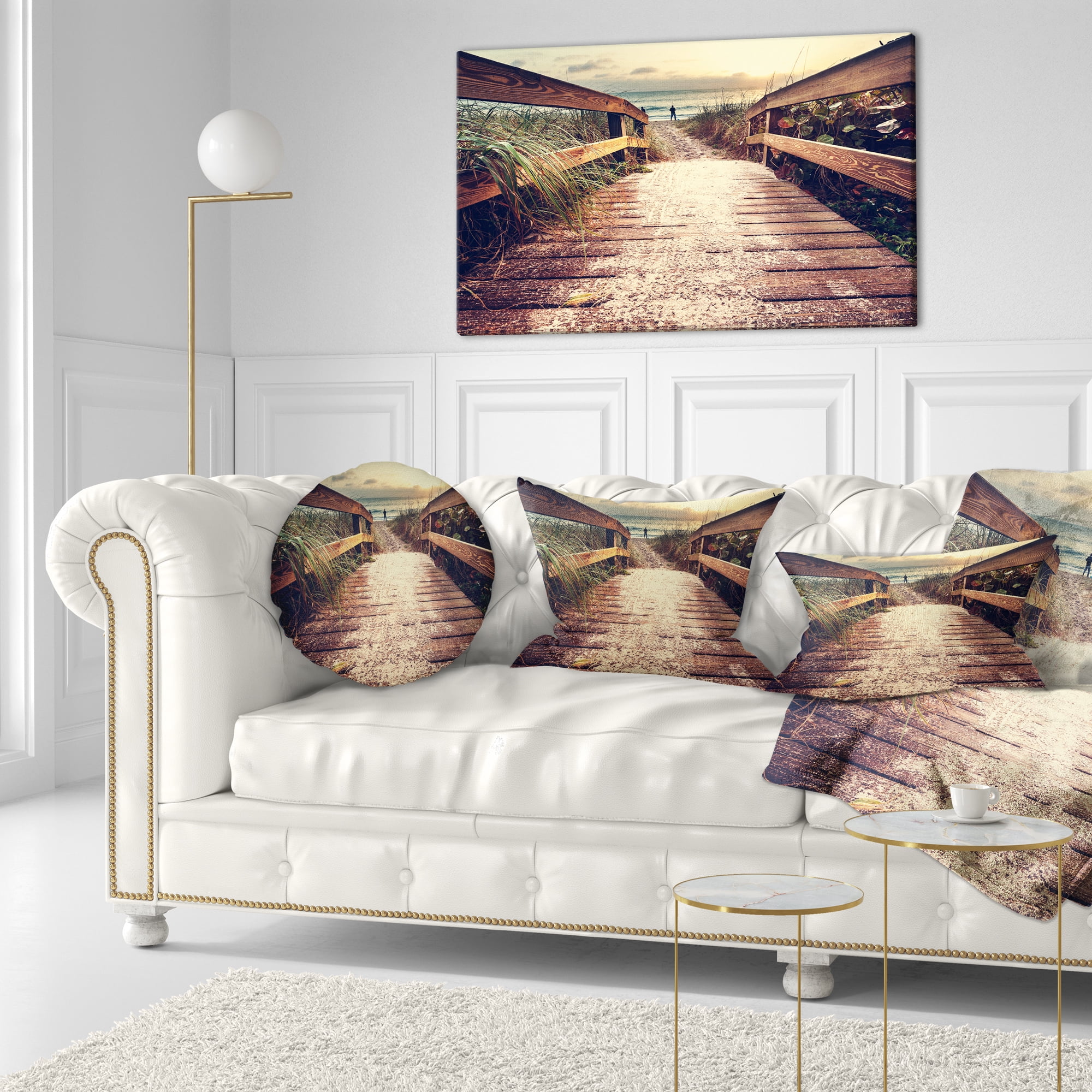 Designart Vintage Wooden Bridge To Seashore - Seashore Throw Pillow - 12x20
