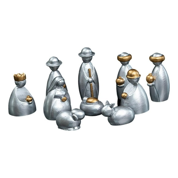 10 piezas de adorno de estatua del Nacimiento de Jesús, coleccionable, regalo religioso, decoración de resina Plata