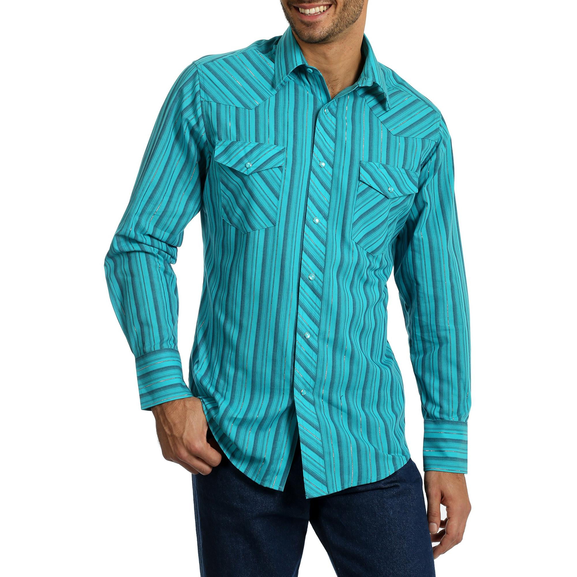Wrangler Men's Long Sleeve Striped Western Shirt - Walmart.com