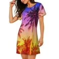 thumbnail image 2 of Vsdgher Palm Trees at Sunset Pattern Womens Short Sleeve Sleepshirt Scoopneck Cute Nightdress Ruffle Comfy Nightgown, 2 of 6