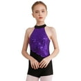 thumbnail image 2 of CHICTRY Kids Girls Sequins Ballerina Costume Leotard Gymnastics Ballet Dance Wear Sleeveless Skating Jumpsuit Purple 14, 2 of 7
