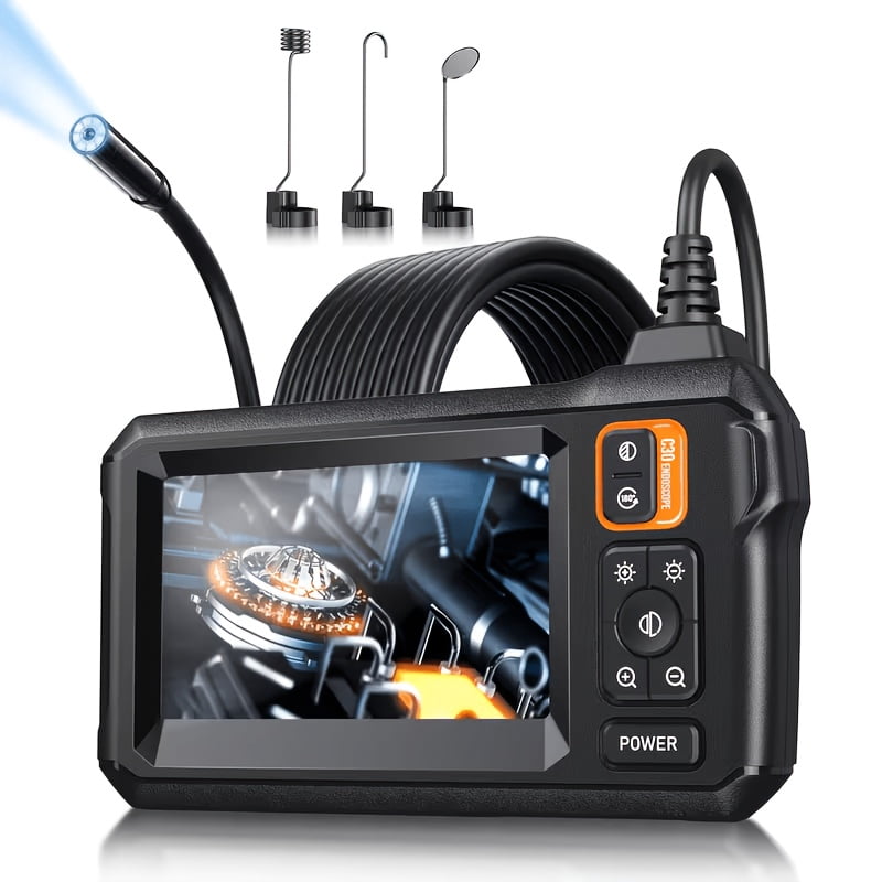 Endoscope Camera with Light, Inspection Borescope Camera with 4.3" IPS Screen, 1920P HD with 8 LED Lights, 15FT Semi-Rigid Cord Bore Scope, IP67 Endoscope for Sewer, Dual Lens(Orange)