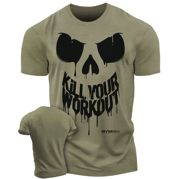 Gymish Kill Your Workout Shirt for Men – Funny Gym T-Shirt, Motivational Lifting Tee, Athletic Gym Wear, Military Green, Small