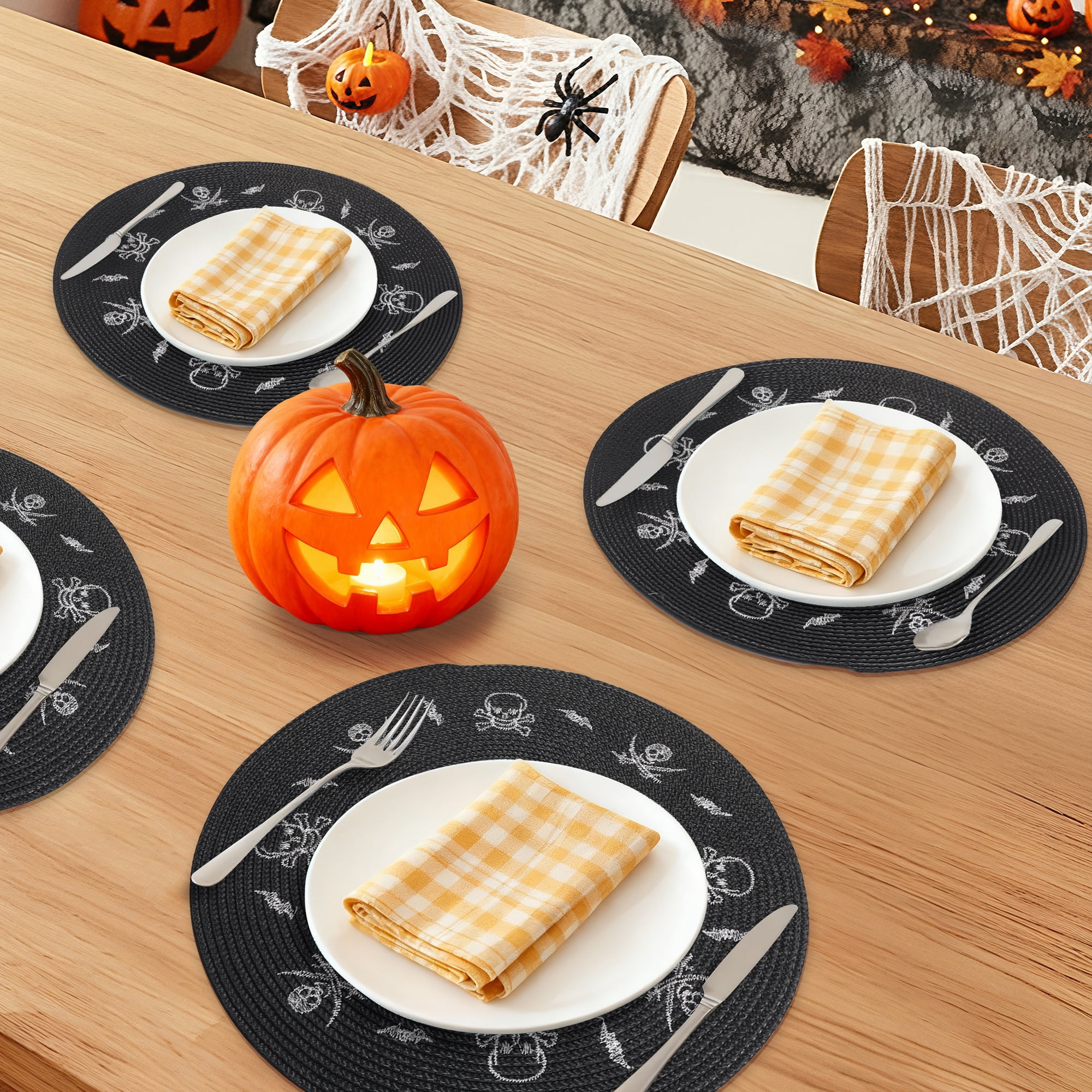 Unique Bargains Farmhouse Solid Placemats Set of 6 Woven for Dining Table Decor Black