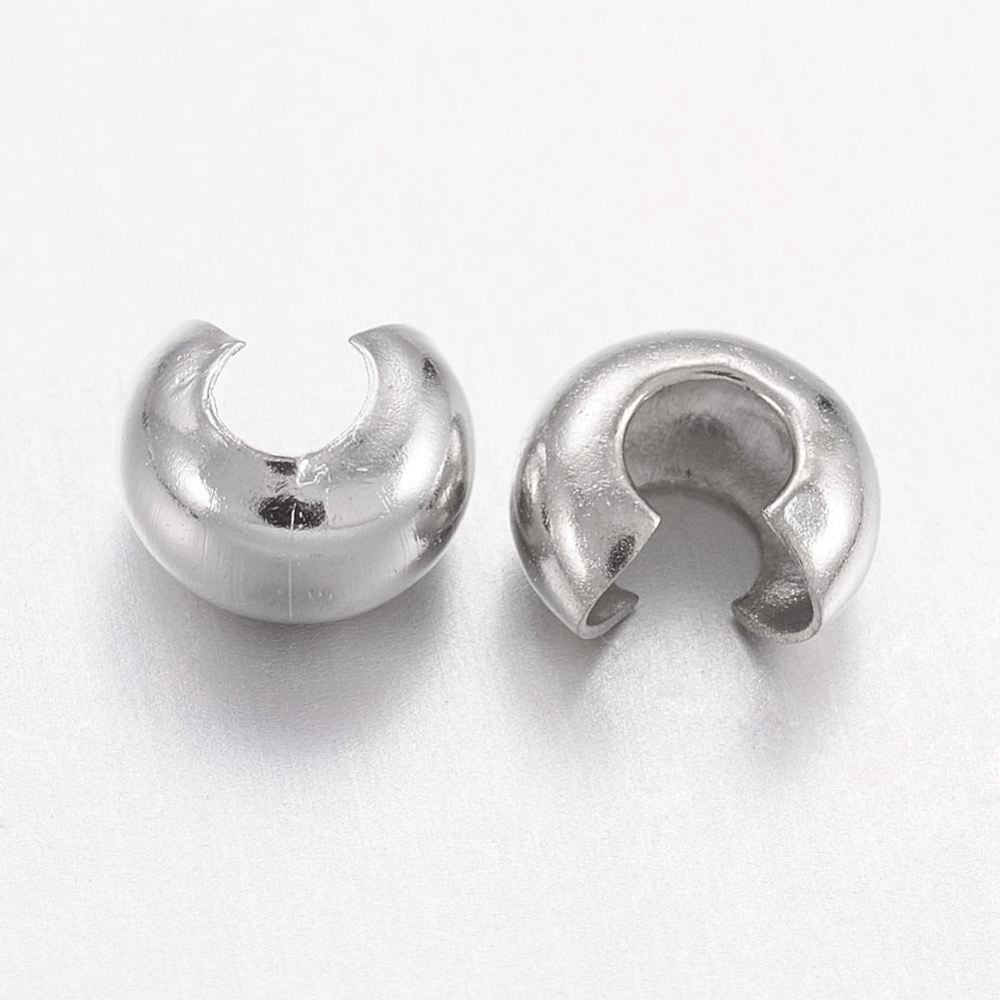 Brass Crimp Beads Covers Nickel Free Platinum Color Size: 5mm In Diameter Hole: 1.5~1.8mm diy