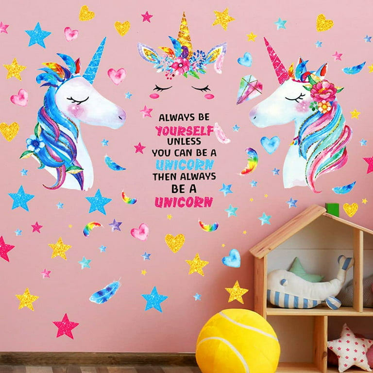 3 Pack Unicorn Wall Decal,Large Size Unicorn Wall Sticker Decor for Gilrs  Kids Bedroom Birthday Party