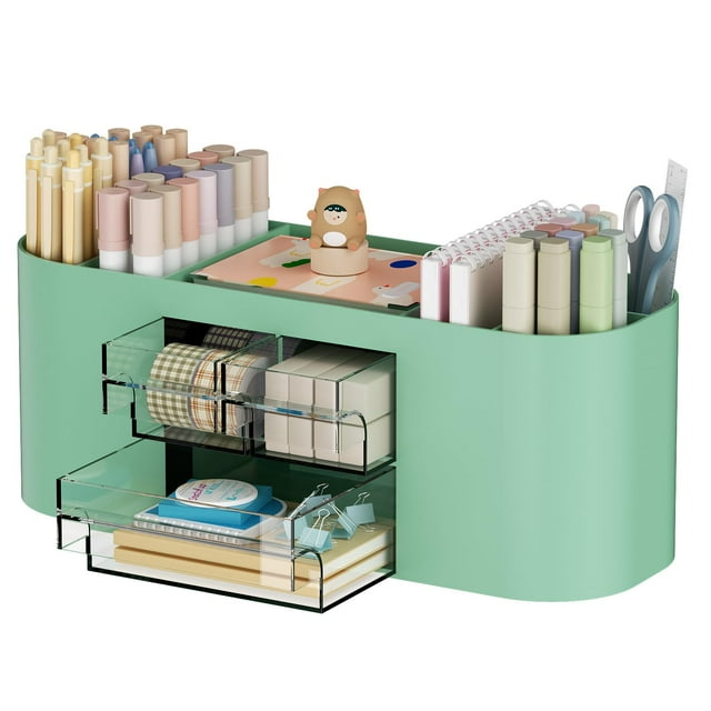 Organizador de escritorio Marbrasse con 3 cajones y 7 compartimentos, color verde