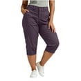 thumbnail image 5 of Stamzod Capri Pants for Women Summer Casual Elastic Waist Work Cargo Capris with Pockets Plus Size Womens Clothing Purple-8 XXXL, 5 of 8