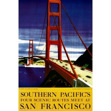 Vintage Travel San Francisco Scenic 24x36 Art Pint Poster Golden Gate