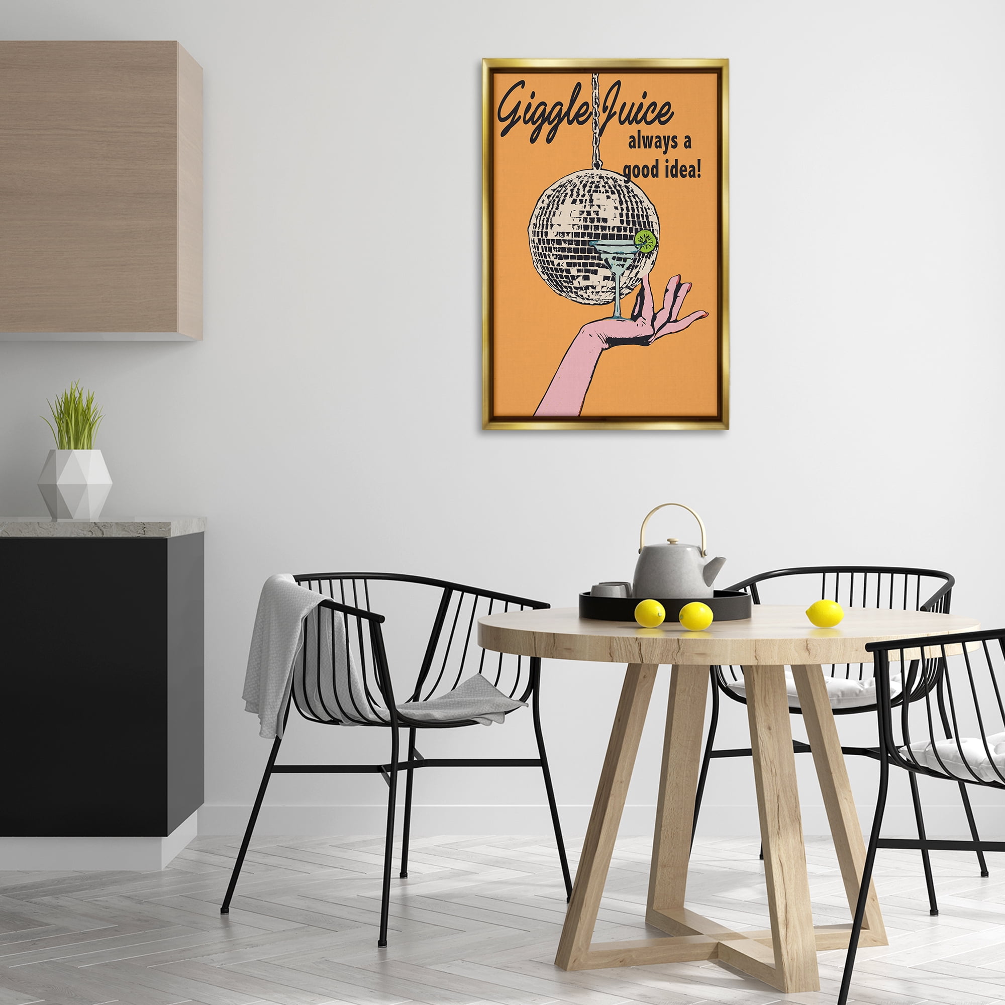 Stupell Industries Giggle Juice Cocktail Food & Beverage Painting Gold Floater Framed Canvas Art Print Wall Art, 21 x 31
