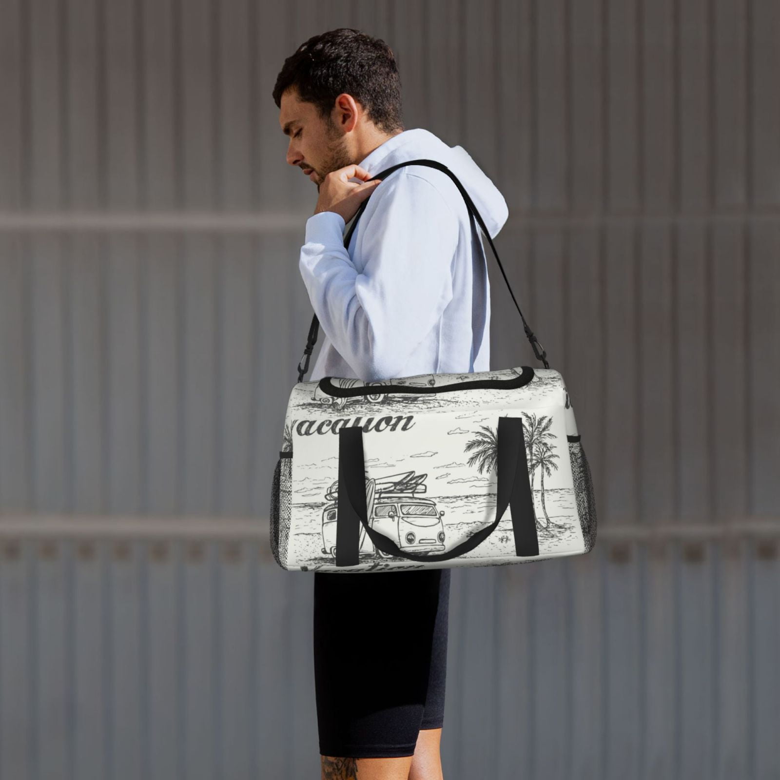 Fuzoiu Summer Vacation Scene With Camping Van Print Travel Duffle Bag,Carry On Tote Bags,Duffel Bag,Sport Gym Bag, Hospital Bag for Labor and Delivery, Overnight Bag,Luggage Bag