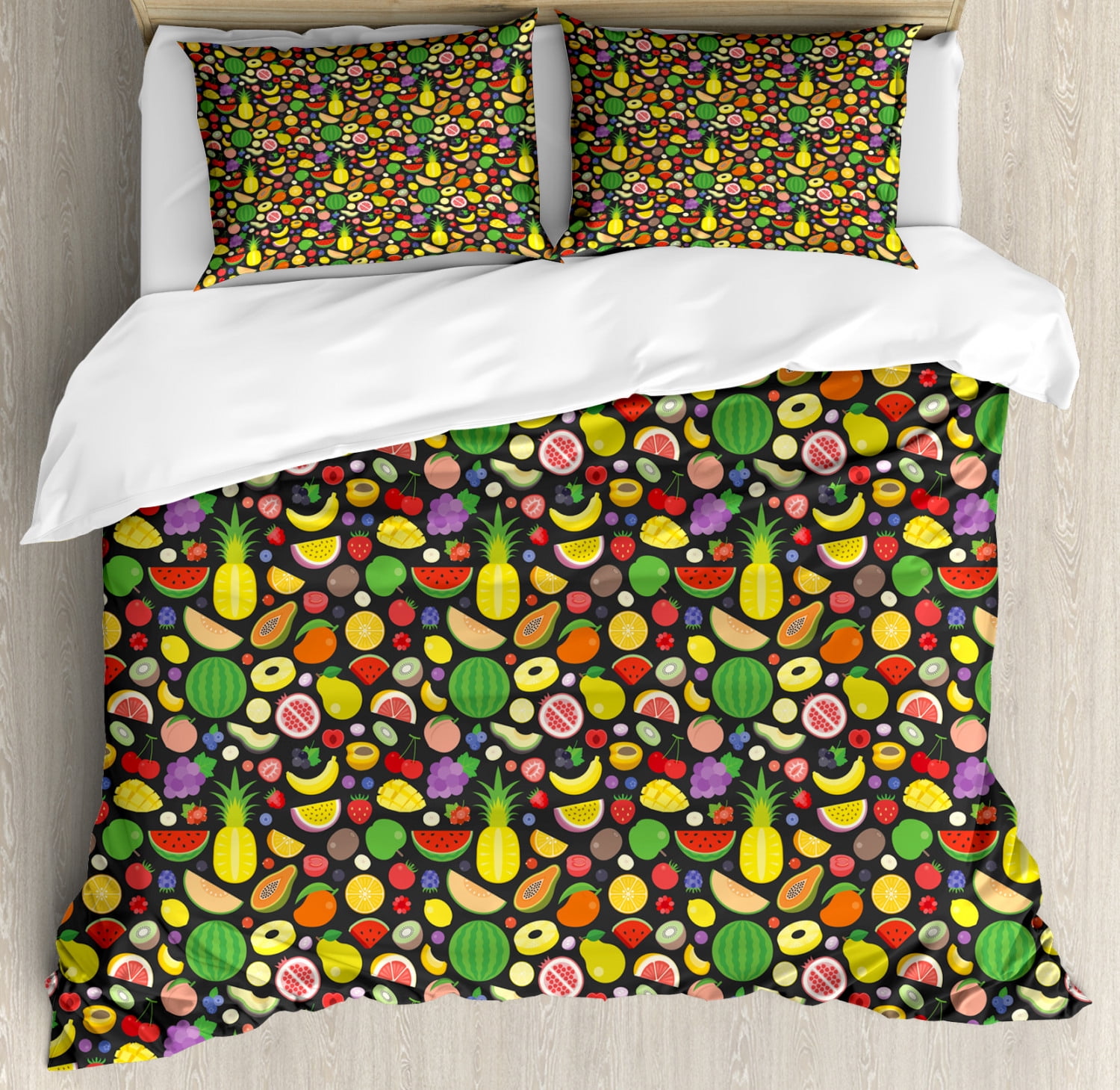 Fruit Duvet Cover Set King Size, Summer Watermelon Lemon Kiwi Apricot