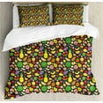 thumbnail image 1 of Fruit Duvet Cover Set King Size, Summer Watermelon Lemon Kiwi Apricot Cherry Sweet Pine Apple Banana Kitchen Menu, Decorative 3 Piece Bedding Set with 2 Pillow Shams, Multicolor, by Ambesonne, 1 of 3