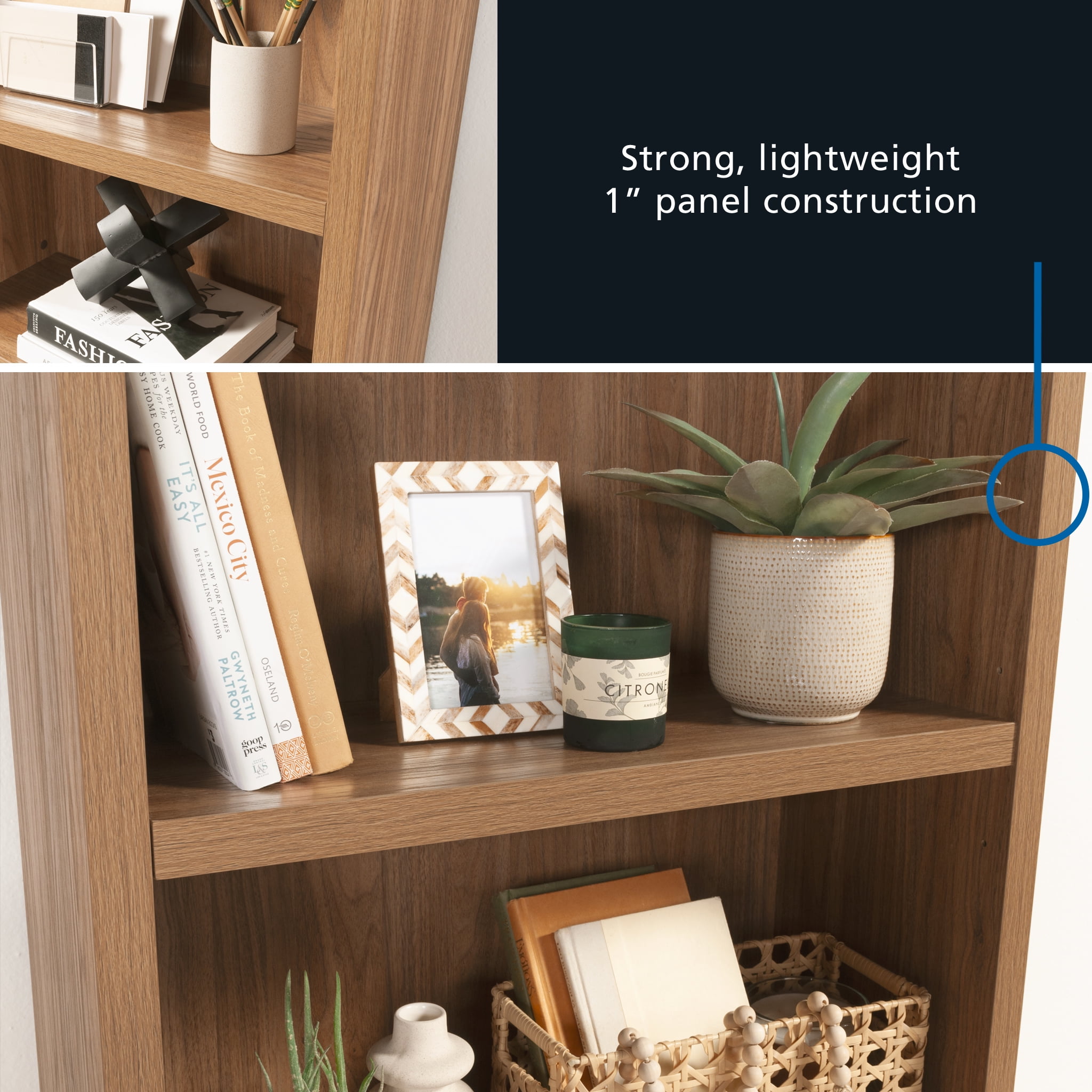 Mainstays 5 Shelf Westley Arch Bookcase, Warm Walnut Finish