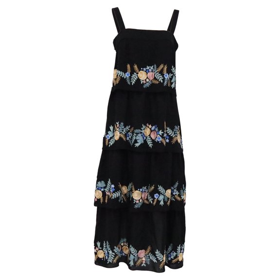 Pre-Owned Vilshenko Salma Floral-Printed Midi Dress in Black Silk