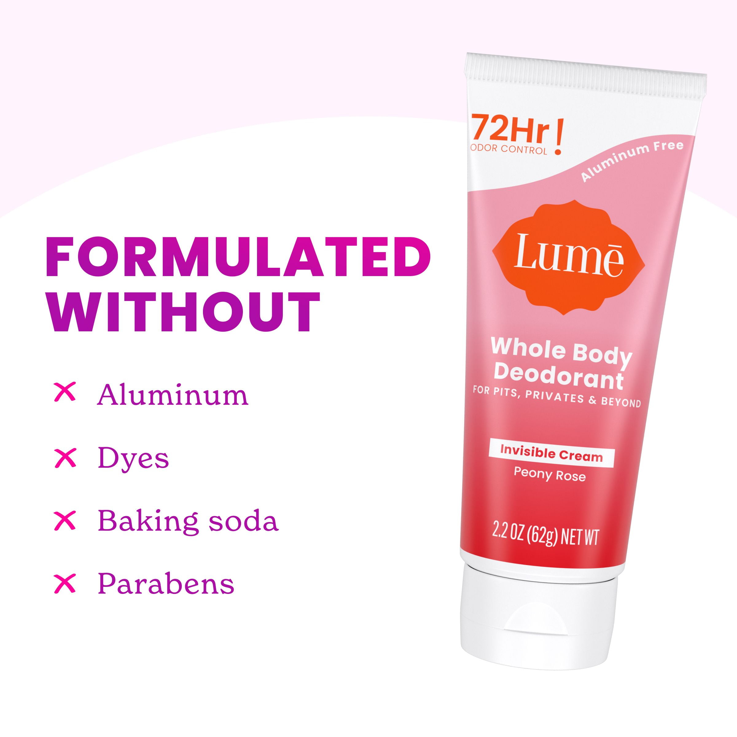 Lume Whole Body Women's Deodorant - Invisible Cream - Aluminum Free - Peony Rose - 2.2oz Tube