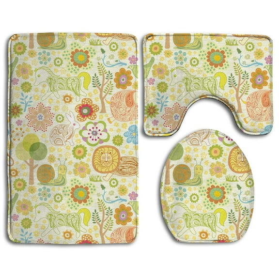 GOHAO Cute 3 Piece Bathroom Rugs Set Bath Rug Contour Mat and Toilet Lid Cover
