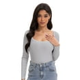 thumbnail image 3 of Women's Scoop Neck Long Sleeve Slim Fitted Casual Basic Crop Top, 3 of 6