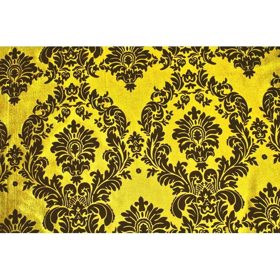 25 Yards Yellow Black Flocking Damask Taffeta Velvet Fabric 58" Flocked Decor