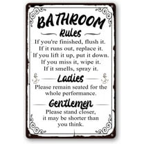 Funny Bathroom Rules Signs Metal Tin Sign, Please Flush Toilet Sign For Door, Stand Closer Its Shorter Than You Think Signs Guest Bathroom Black Wall Decor Humour Warning Sign Adult Home Decor 12×8