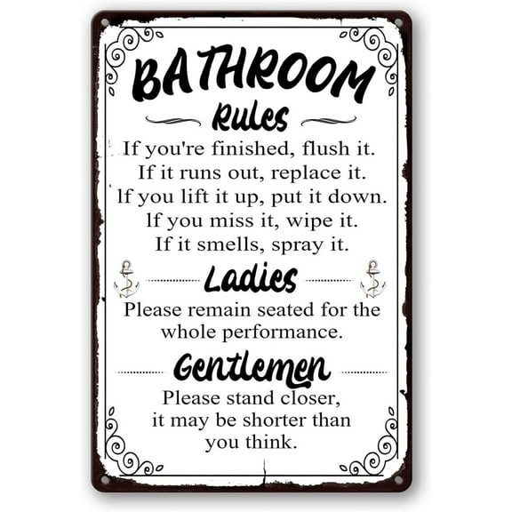 8 x 12 in Metal Tin Sign - Funny Bathroom Rules Signs Metal Tin Sign, Please Flush Toilet Sign For Door, Stand Closer Its Shorter Than You Think Signs Guest Bathroom Black Wall Decor Humour