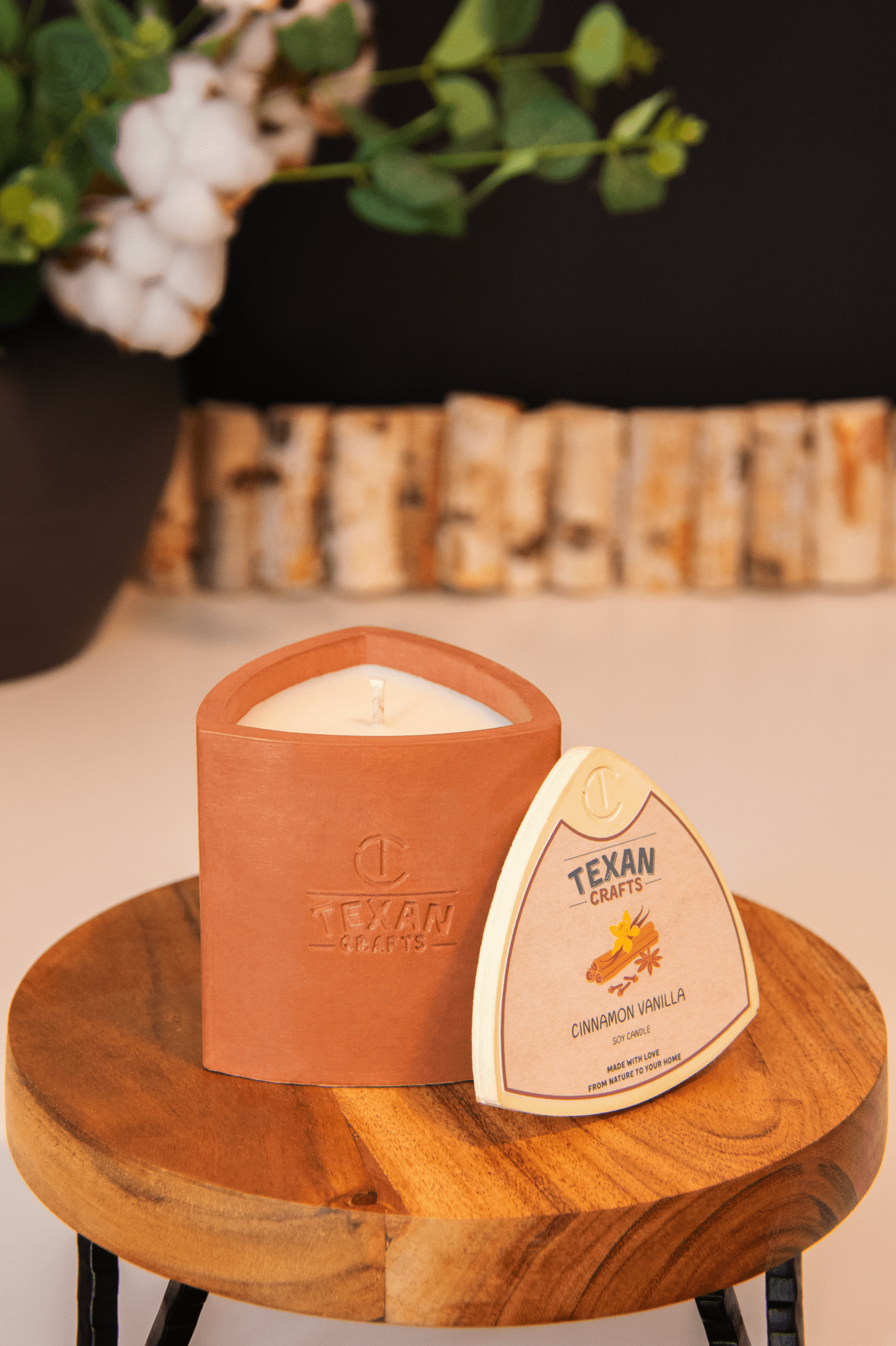 Texan Crafts Cinnamon Vanilla Container Candle, Mica Collection, 100% Natural Soy Wax, Hand Crafted, Decorative Jar