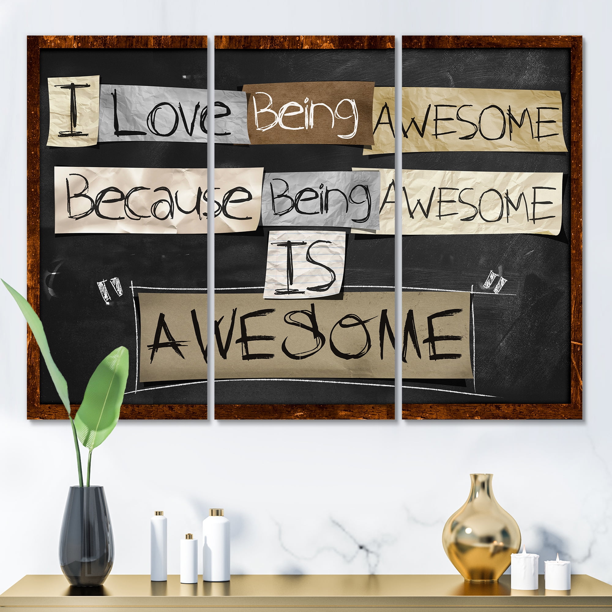 Designart ' I Love Being Awesome School Quotes ' Rustic Canvas Wall Art Print