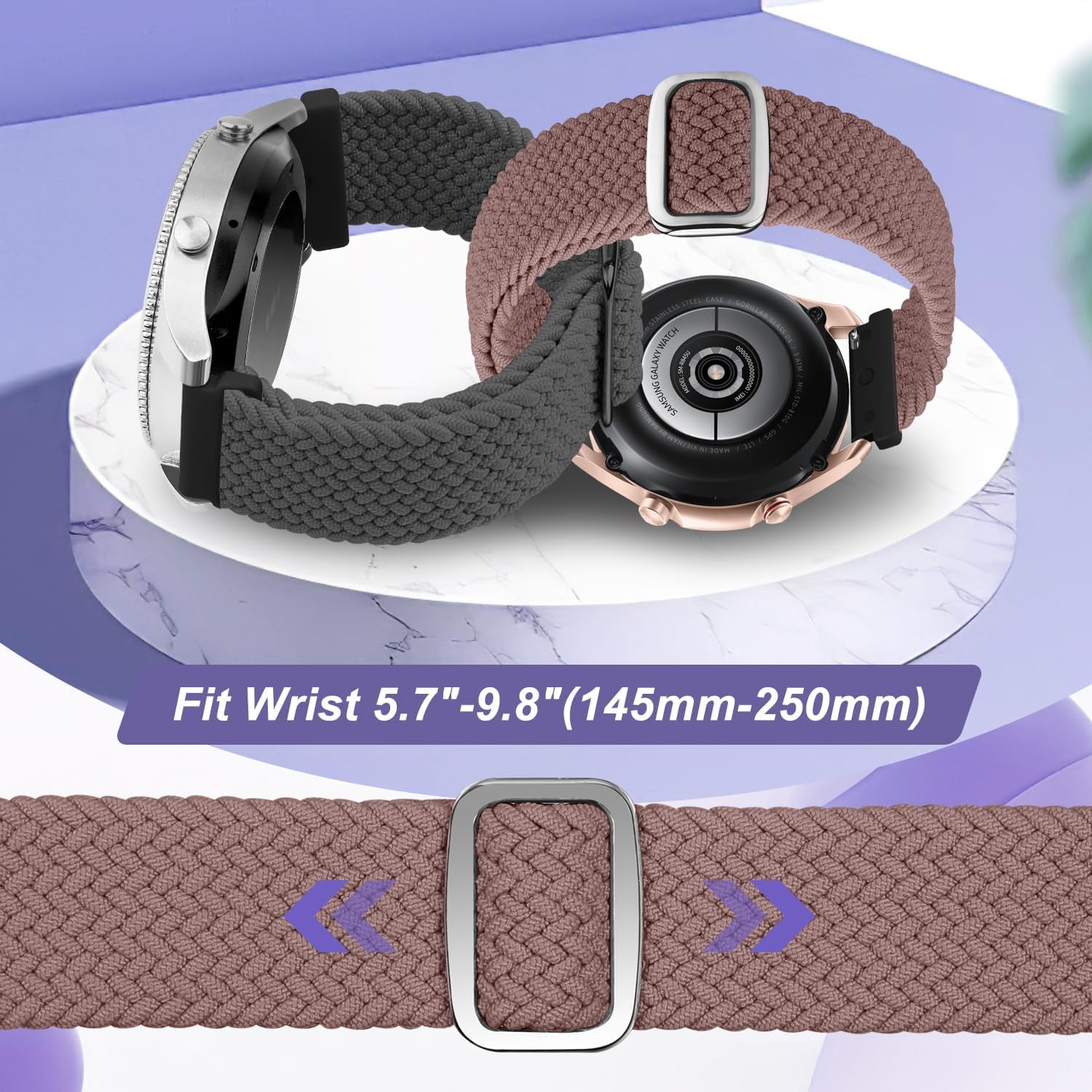 CRKMGS-24mm Quick Release Braided Band Compatible with Garmin Venu X1, TicWatch Altas/Pro 5/Pro 5 Enduro, Solo Loop Adjustable Smartwatch Bands for Suunto 9/7/D5 Women Men