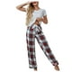 Ensemble Pyjama pour Femmes à Manches Courtes avec Col V à Carreaux Pants Casual Comfy Sleepwear Pjs Loungewear Sets – image 1 sur 6