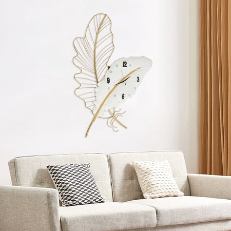 Feather Wall Clock, Large Decorative Wall Clock with Acrylic Diamonds and Gold Line, 22x31 Inch Silent Non-Ticking Modern Art Clock for Living Room, Bedroom, Office
