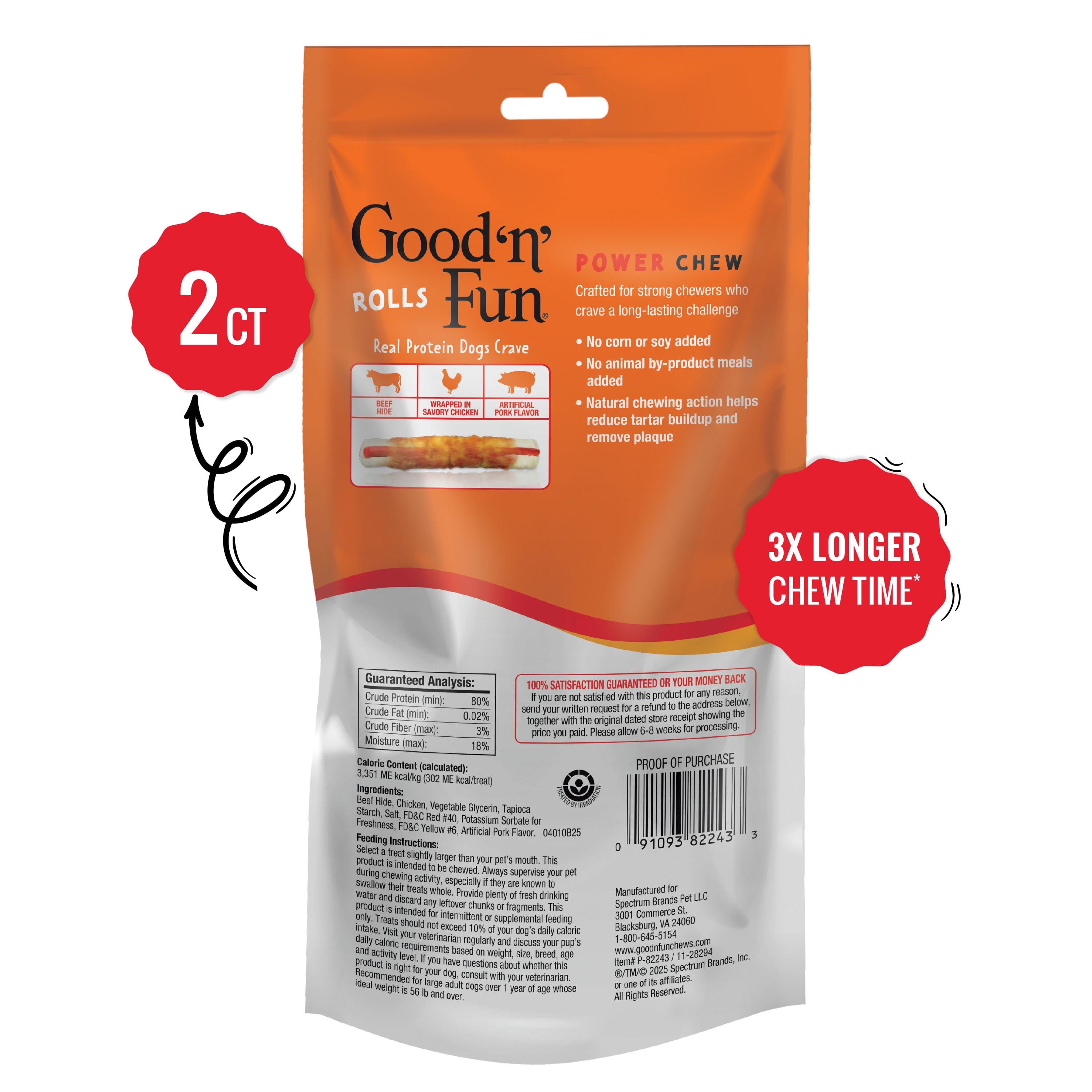 (3 pack) Good ’n’ Fun Triple Flavor Chews, 7 Inch Rolls, Rawhide Chews for Dogs, 2 Count