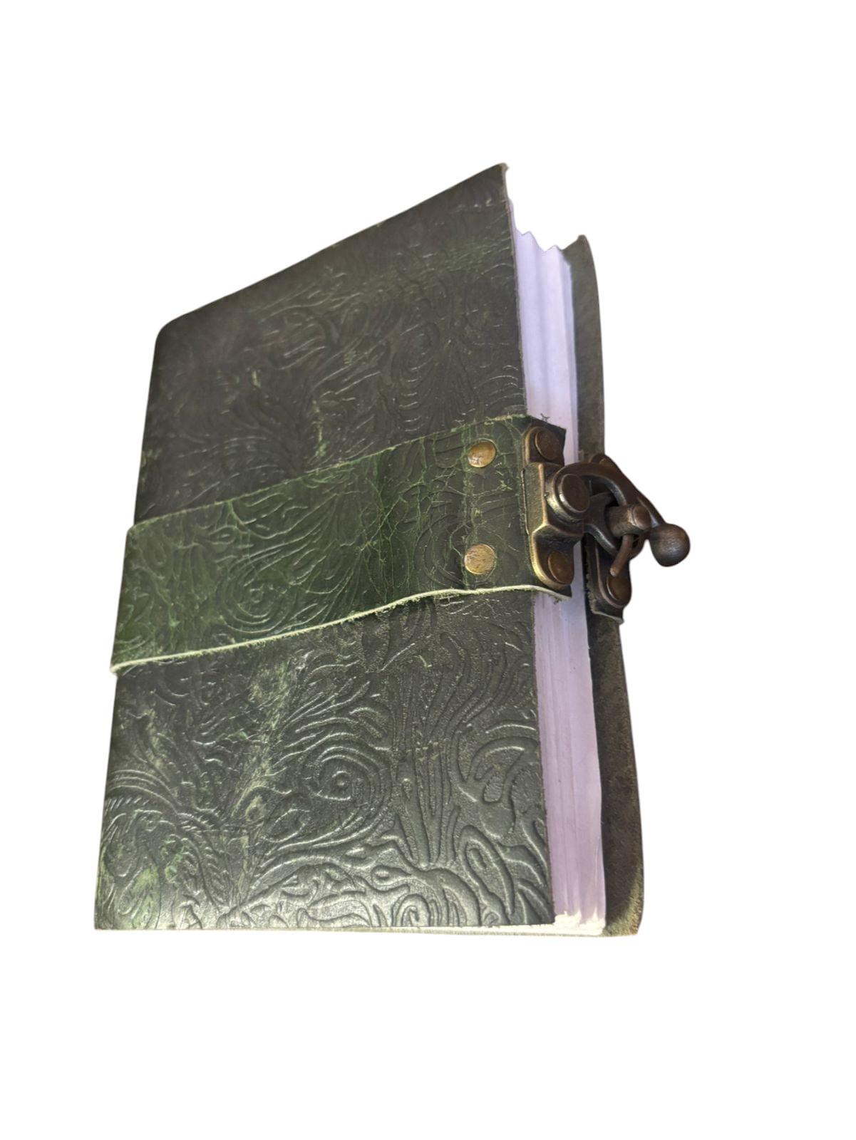 Handmade Leather Journal with Lock – Vintage Embossed Notebook, White Drawing Pages, 5x7 Inch Rustic Diary