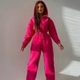 thumbnail image 6 of Women Fleece Jumpsuits Outfits Hooded Sweatshirt Set High Waist Ladies Jumpsuit Rose Red L, 6 of 7