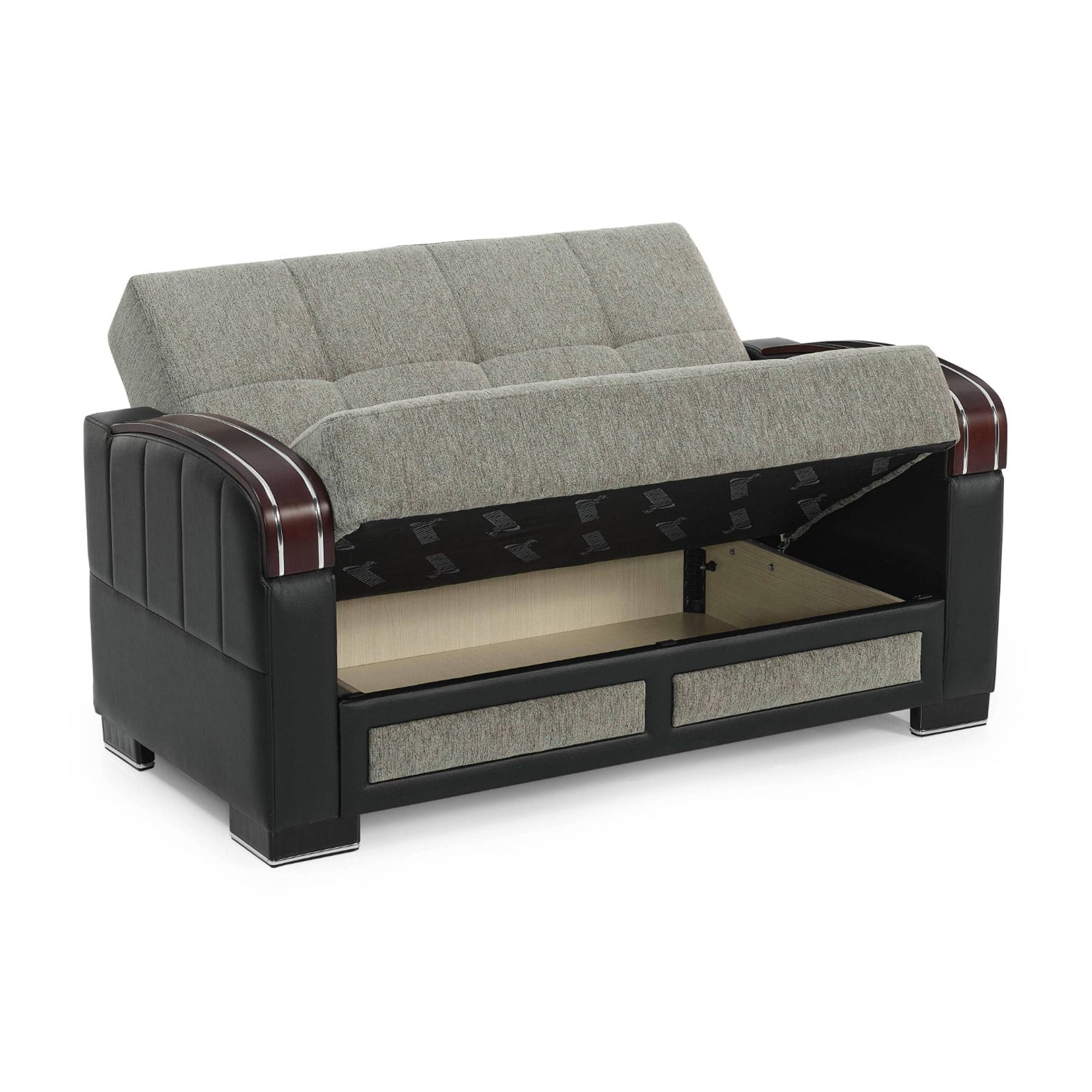Ottomanson 63" Convertible Loveseat Sleeper with Storage, Modern Chenille Sofa for Small Spaces, Gray