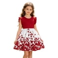 thumbnail image 2 of OOOUM Girls Crewneck Ruffle Sleeve Dress Color Block Butterfly Print Flared A-Line Dress Lightweight Summer Casual Sundress Red 7-8 Years, 2 of 9