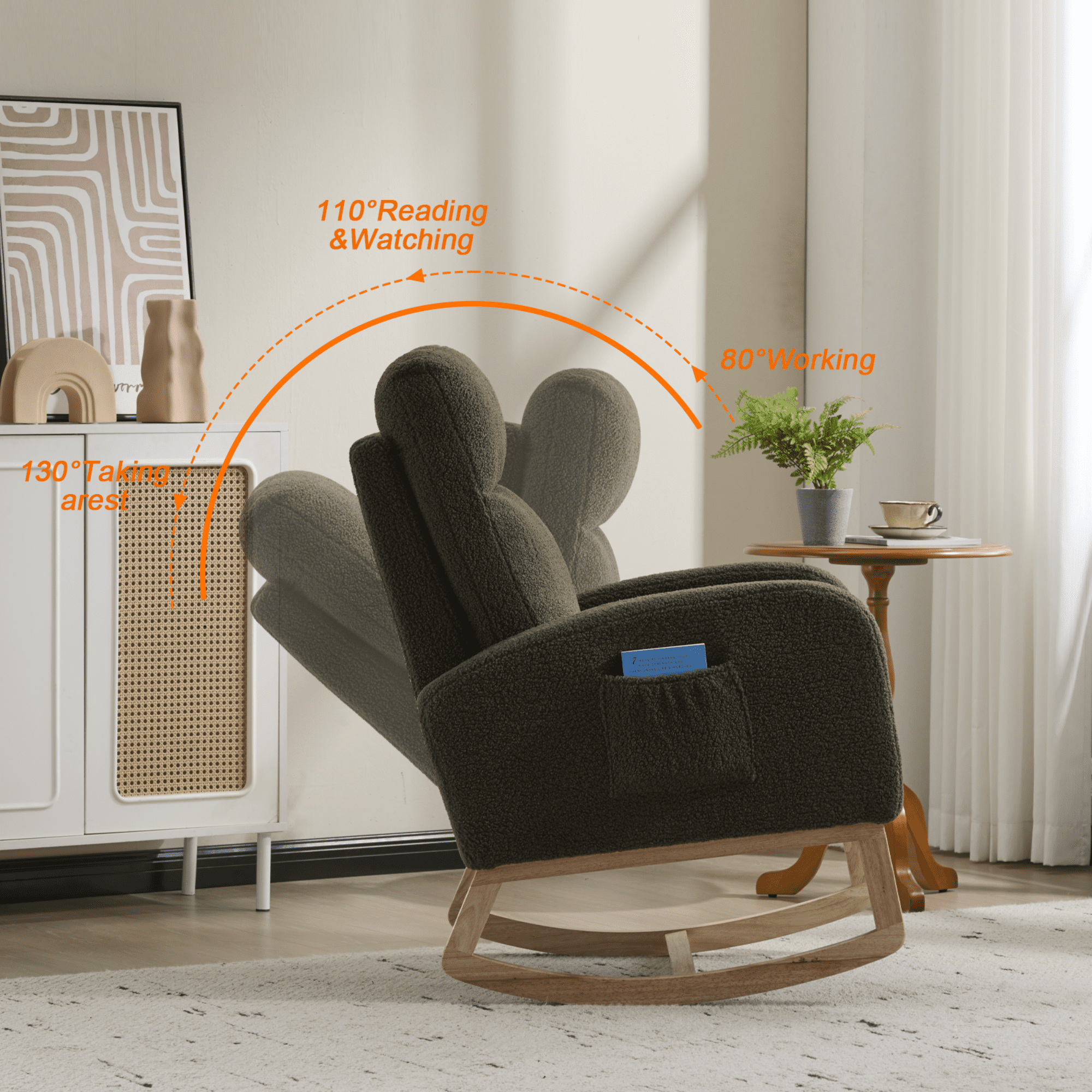 CARZZI LIFE Modern Nursery Rocking Chair, Teddy Upholstered Rocking Chair with Footrest, Comfortable Rocker Recliner with Side Pocket, Rocker Glider for Living Room, Bedroom, Nursing Room (Green)