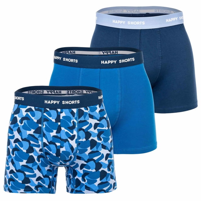 Happy Shorts Calzoncillos para Hombre, Paquete de 3 - Retro Jersey, Cintura con Logotipo Camouflage Azul L (Large)