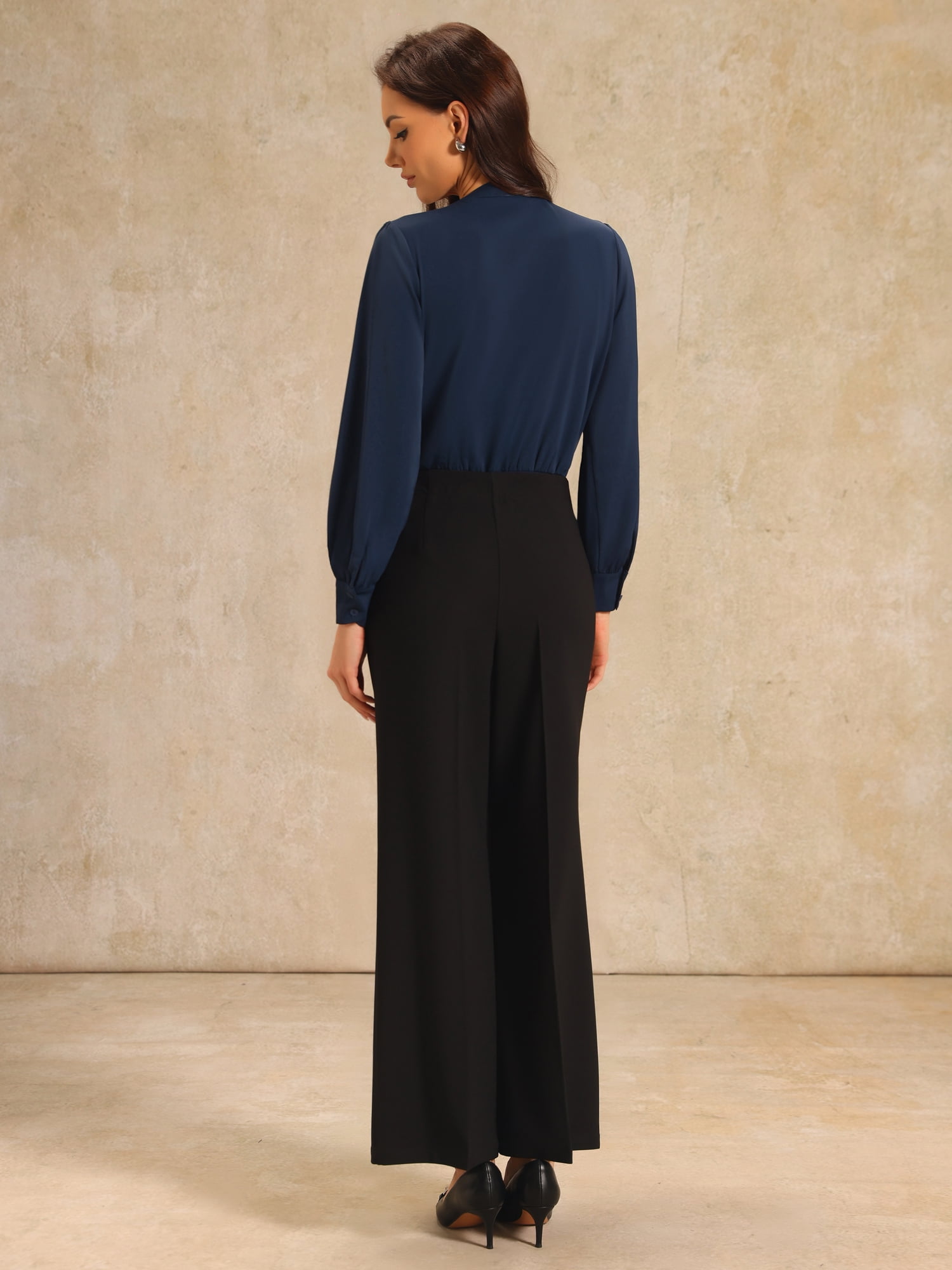 DARING DIVA Long Sleeve V Neck Classic Business Work Shirt Top X-Large Peacock Blue