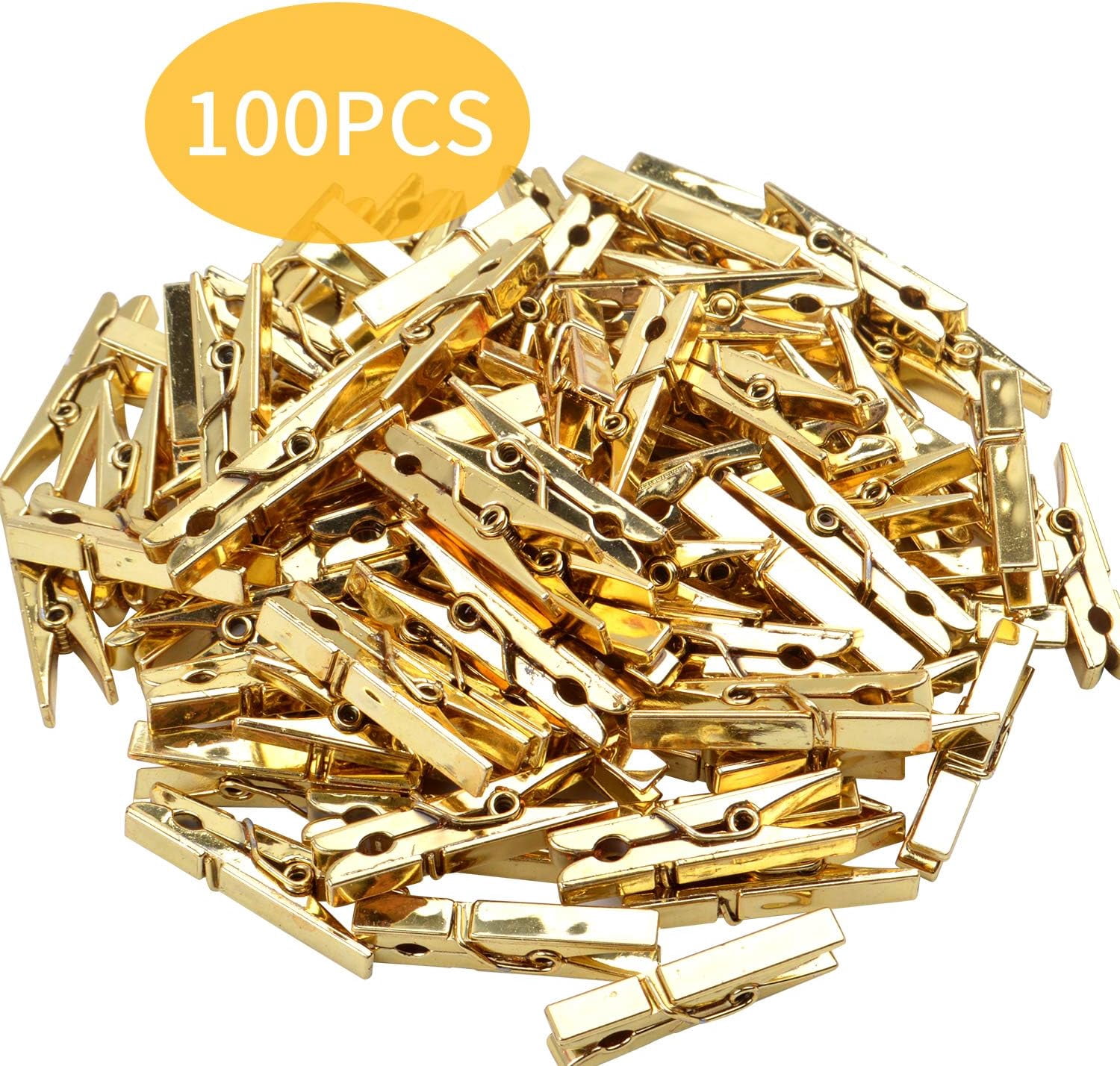 Mini Plastic Clips, 100 Pieces Utility Photo Clips Paper Pegs, Gold