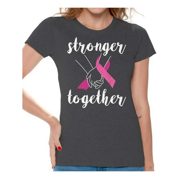 Awkward Styles Breast Cancer Awareness T-Shirt Stronger Together T Shirts for Women