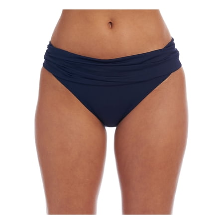 LA BLANCA Women s Navy Stretch Banded Lined Bikini Shirred Moderate Coverage Hipster Swimsuit Bottom 10