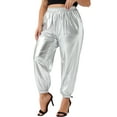 thumbnail image 2 of DARING DIVA Women's Plus Jogger Pants Metallic Shiny Stretchy Trousers 4X Silver, 2 of 6