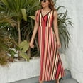 thumbnail image 4 of Maxi Dress Yellow Red Black Striped Dress Female Abstract Art Trendy V Neck High Waist Korean Fashion Boho Beach Long Dresses, 4 of 7