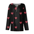 thumbnail image 3 of Resicozy Women Valentines Shirts Henley Neck Long Sleeve Casual Heart Printed Fashion T Shirt 2026 Black 3XL, 3 of 4