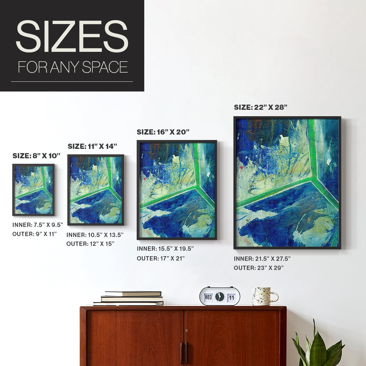 Geometric in Cool VI Framed Print in Black Solid Wood Framed Print No Nail Hanging