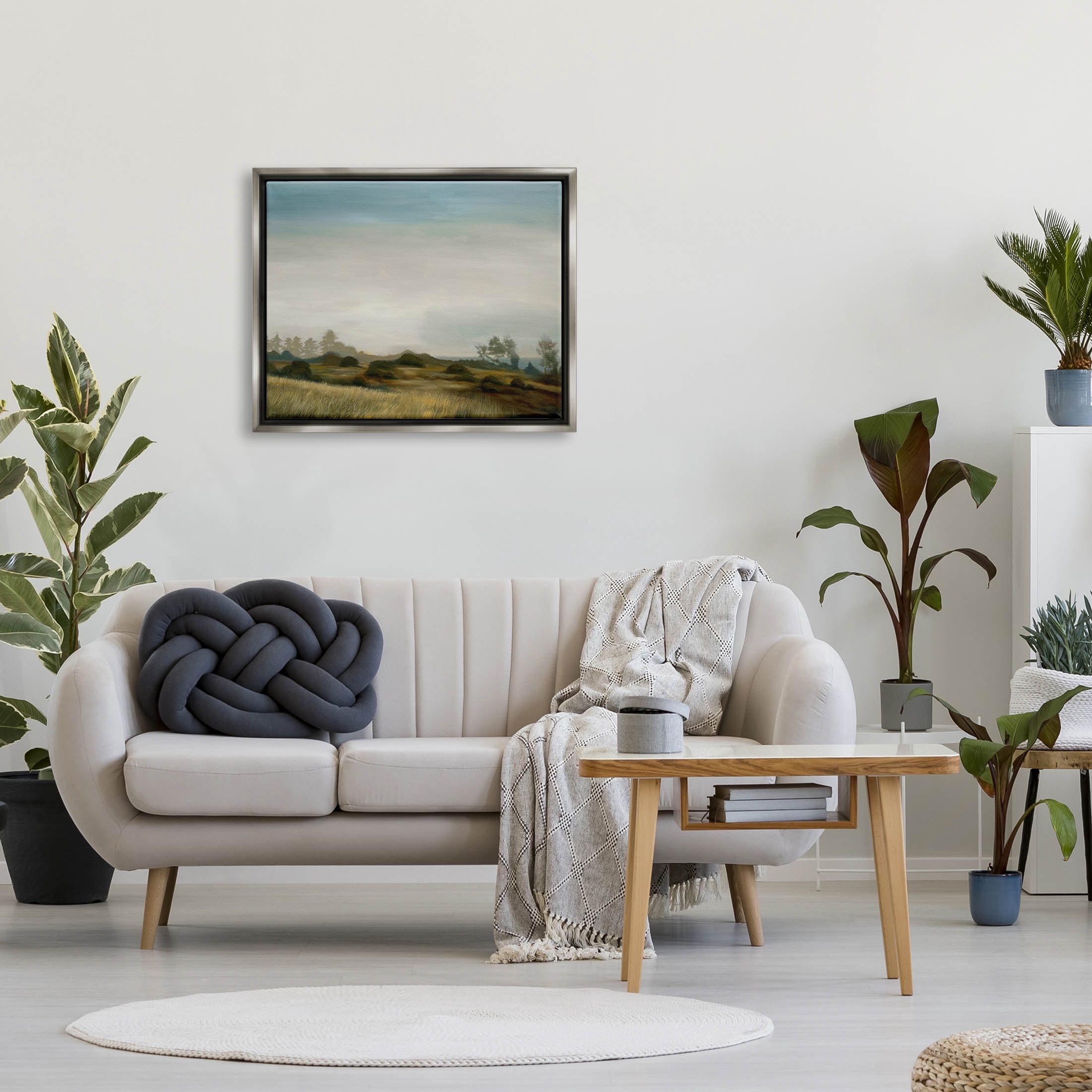 Stupell Industries Rural Hay Bales Landscape Painting Luster Gray Floating Framed Canvas Print Wall Art, Design by Liz Jardine